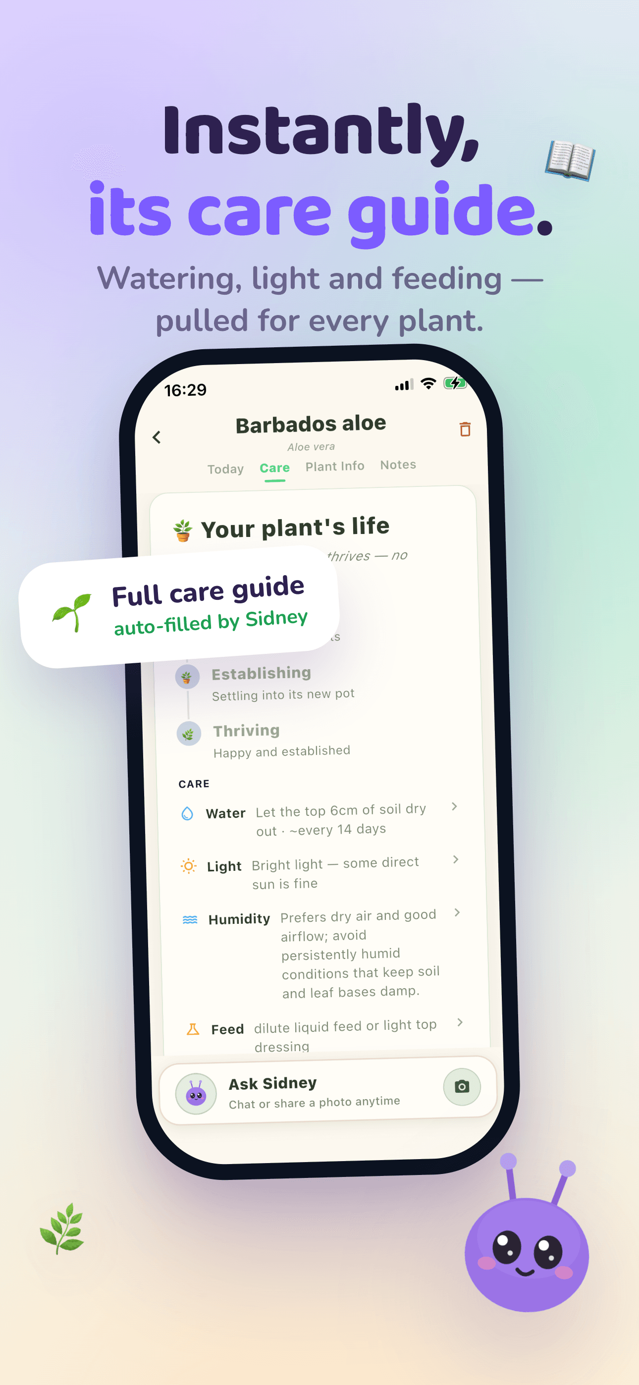 Clear care guides for every plant